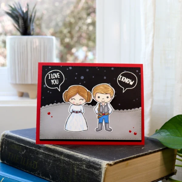 Star Wars inspired greeting card with Han Solo and Princess Leia